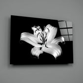 Macro-floral panel bringing dramatic gravity to a contemporary bedroom