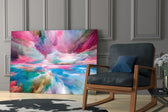 Clouds of a Dream glass print enhancing a hallway with cinematic warmth