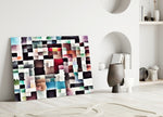 Images of Subconsciousness close-up showing watercolor squares in crimson slate sage and plum