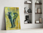 Elephant glass print enhancing a hallway with cinematic warmth