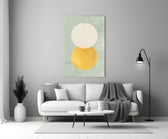 Sun and Moon close-up showing cream and gold orbs on sage seigaiha pattern