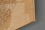 Shadow of the Sun artwork anchoring a wall with warm Japandi palette