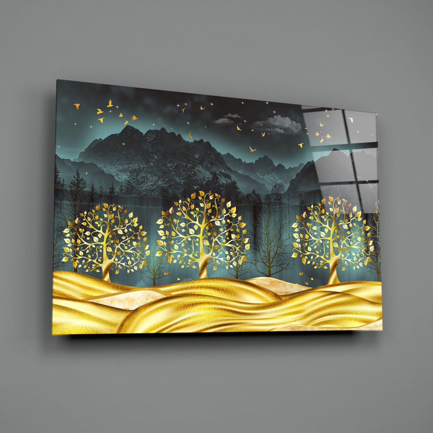 Golden Forest Glass Wall Art.