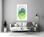 Abstract Circles close-up showing sky-blue and lime ovals with line diamond stack