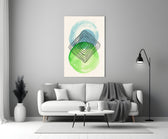 Abstract Circles close-up showing sky-blue and lime ovals with line diamond stack