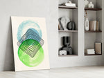Abstract Circles glass print enhancing a living room with cinematic warmth