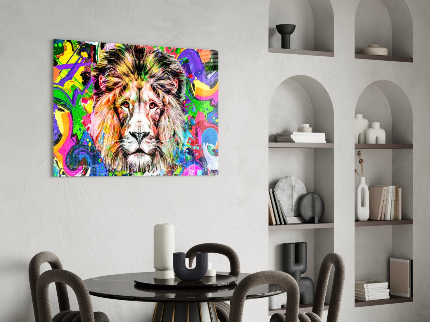 Lion in Colors Glass Wall Art.