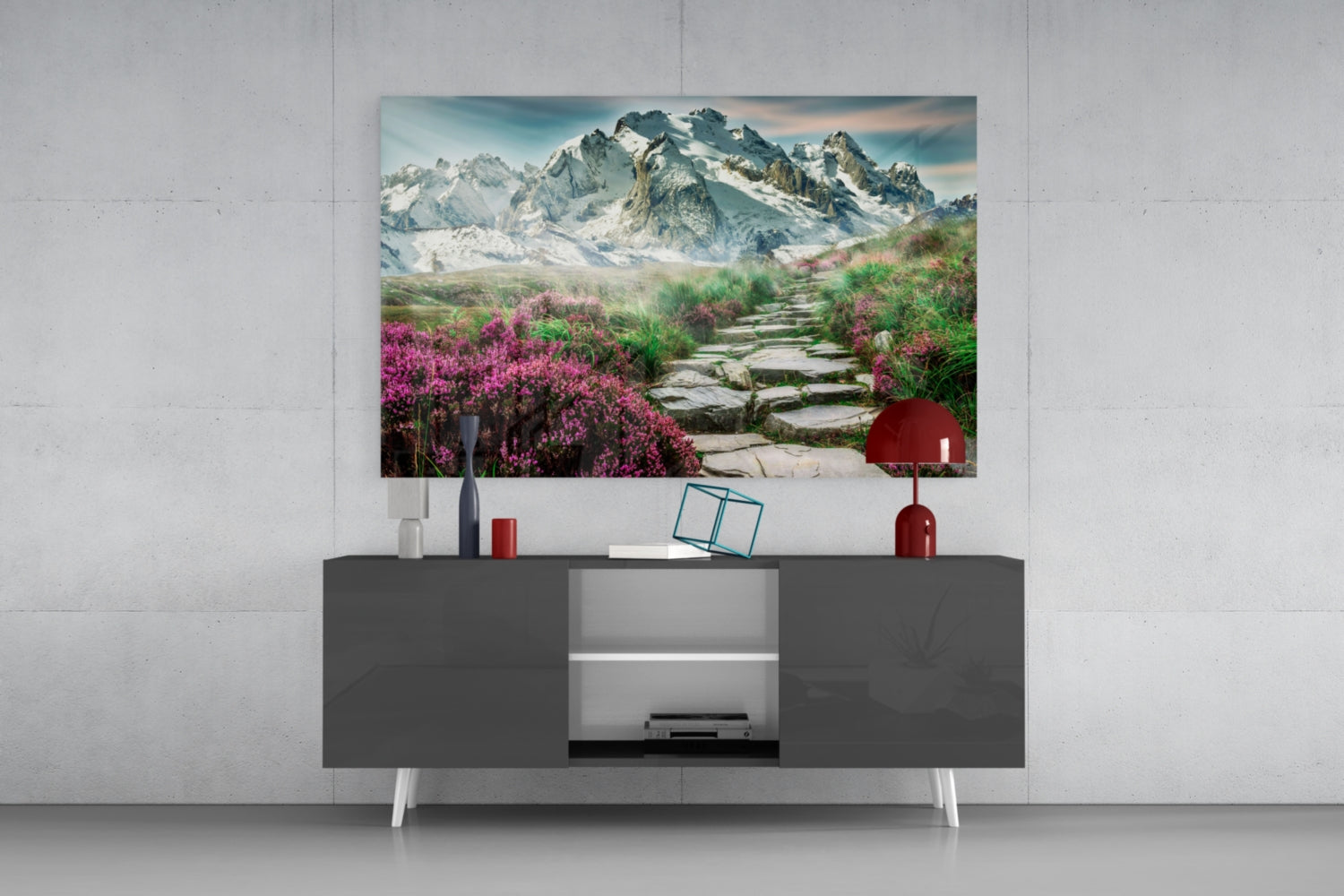 Footpath to Mountains Glass Wall Art.