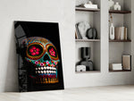 Sugar Skull glass print enhancing a teen lounge with cinematic mood