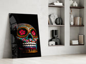 Sugar Skull glass print enhancing a teen lounge with cinematic mood