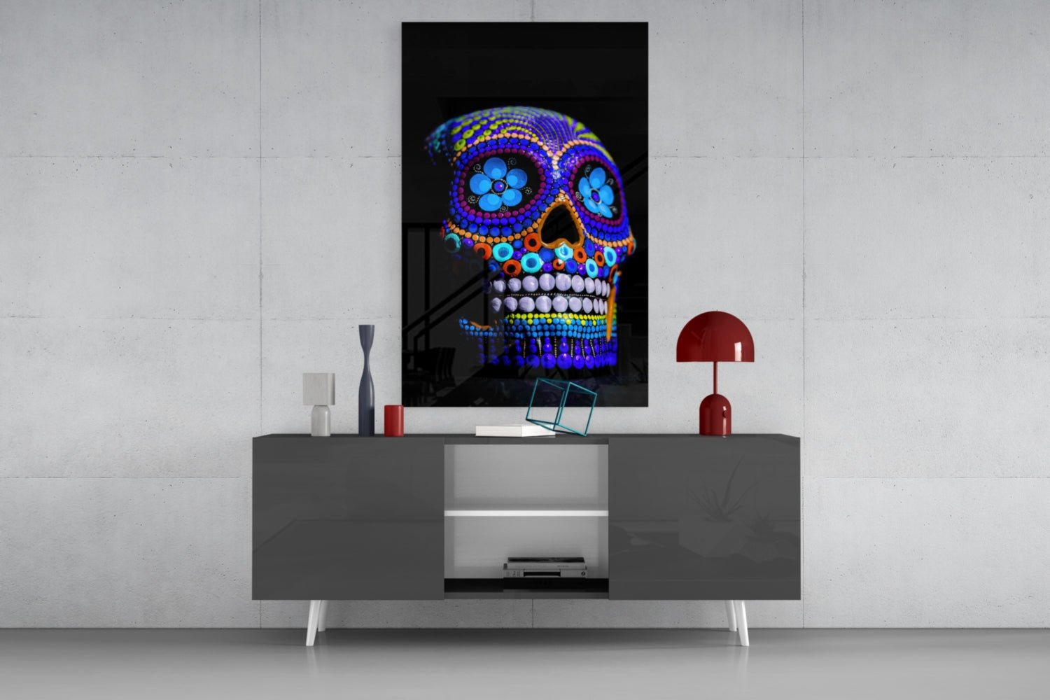 Sugar Skull Glass Wall Art.