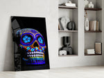 Sugar Skull glass print enhancing a teen lounge with cinematic mood