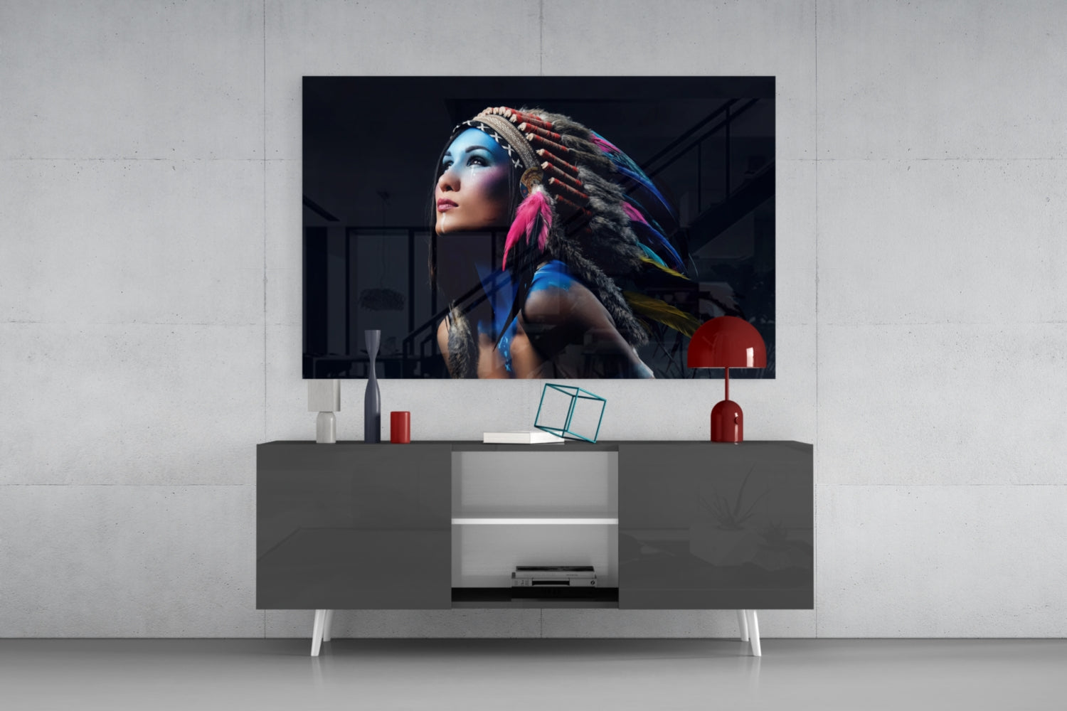 Red Indian Glass Wall Art.