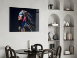 Red Indian panel adding editorial drama to a living room