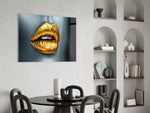 Golden Lips panel adding editorial drama to a living room