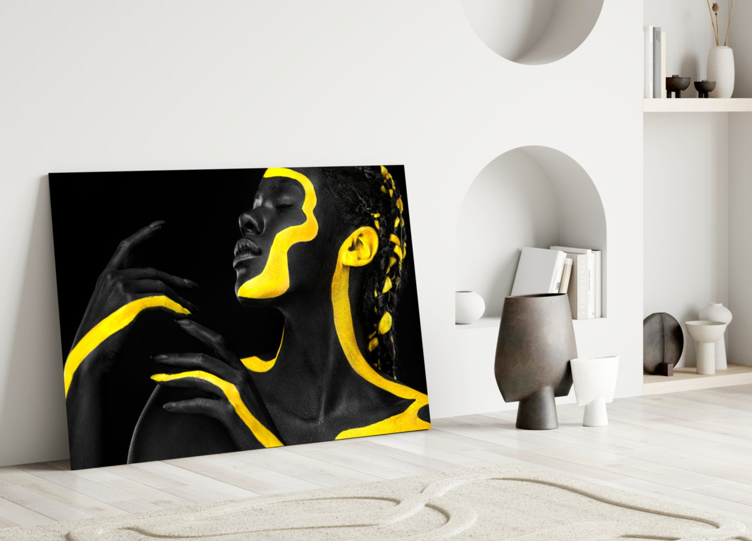 Yellow Woman Glass Wall Art.