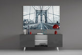 Brooklyn Bridge panel catching window light to reveal its urban serenity