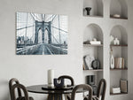 Brooklyn Bridge panel adding editorial calm to a hallway
