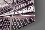 Brooklyn Bridge artwork anchoring a wall with warm vintage palette