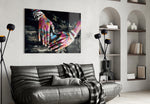 Hands of Nature glass wall art styled above a console in a hallway