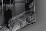 City Night artwork anchoring a wall with cool monochrome palette