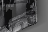 City Night artwork anchoring a wall with cool monochrome palette