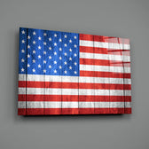 Rustic-flag panel bringing patriotic warmth to a contemporary lounge