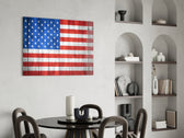 Flag of the United States panel adding editorial drama to a man cave