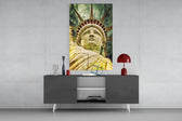 The Statue of Liberty panel catching ambient light to reveal its monumental warmth