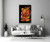 Ganesha close-up showing modernist contour with marigold and crimson watercolor washes