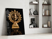Shiva Nataraja glass print enhancing a yoga studio with cinematic warmth