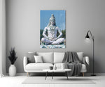 Shiva in Meditation close-up showing lotus pose with Ganga and crescent crowning the hair