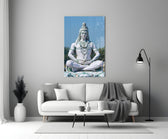 Shiva in Meditation close-up showing lotus pose with Ganga and crescent crowning the hair