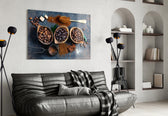 Spices glass wall art styled in a café