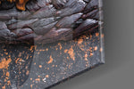 Chocolate artwork anchoring a wall with warm naturalist palette