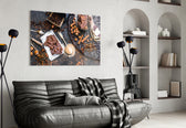 Chocolate glass wall art styled in a café