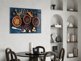 Spices panel adding editorial appetite to a dining room