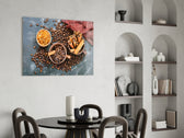 Spices panel adding editorial appetite to a dining room