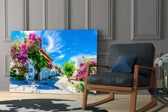 Aegean Beauties glass print enhancing a dining room with cinematic warmth