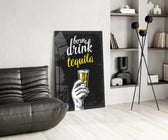 Tequila panel adding editorial wit to a kitchen