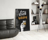 Whiskey panel adding editorial wit to a kitchen