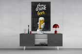 Beer panel catching directional light to reveal its bar-room wit