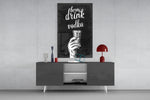 Vodka panel catching directional light to reveal its bar-room wit
