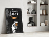 Rum glass print enhancing a tiki bar with cinematic warmth