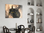Black Adam panel adding editorial drama to a man cave