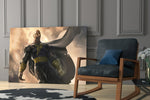 Black Adam glass print enhancing a teen lounge with cinematic mood