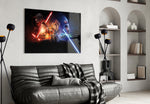 Star Wars glass wall art styled above a desk in a kids room