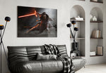 Kylo Ren glass wall art styled above a console in a gaming room