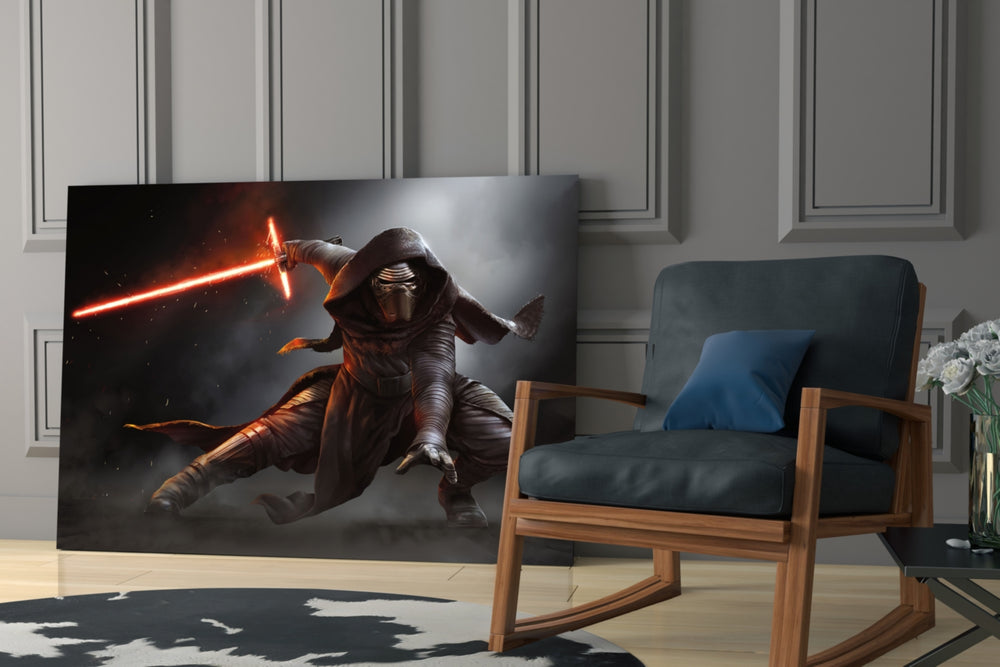 Kylo Ren glass print enhancing a teen lounge with cinematic mood