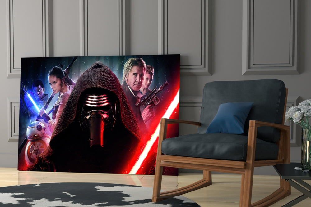 Kylo Ren glass print enhancing a teen lounge with cinematic mood